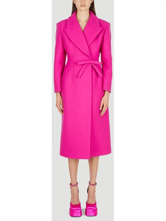 Pink Wool-Blend Wrap Coat - Branna Couture