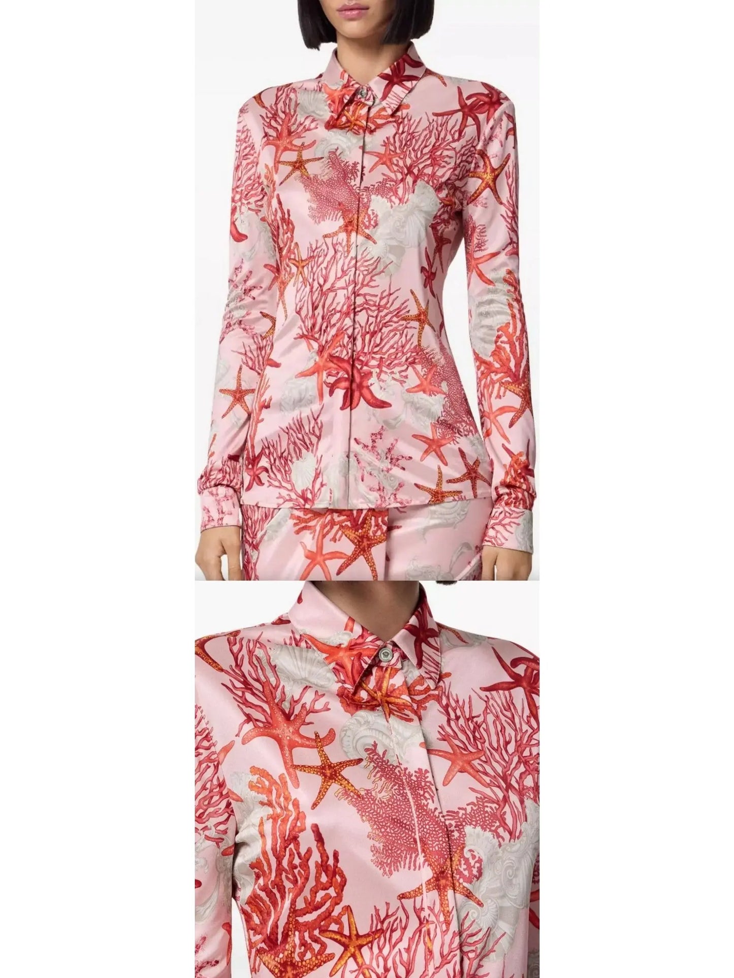 Pink and Red Sea Printed Fitted Shirt - Branna Couture