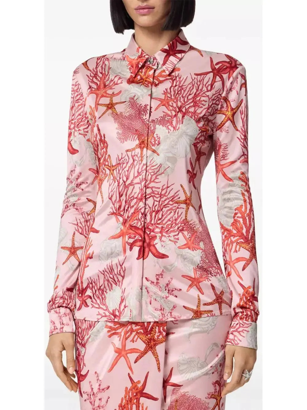 Pink and Red Sea Printed Fitted Shirt - Branna Couture