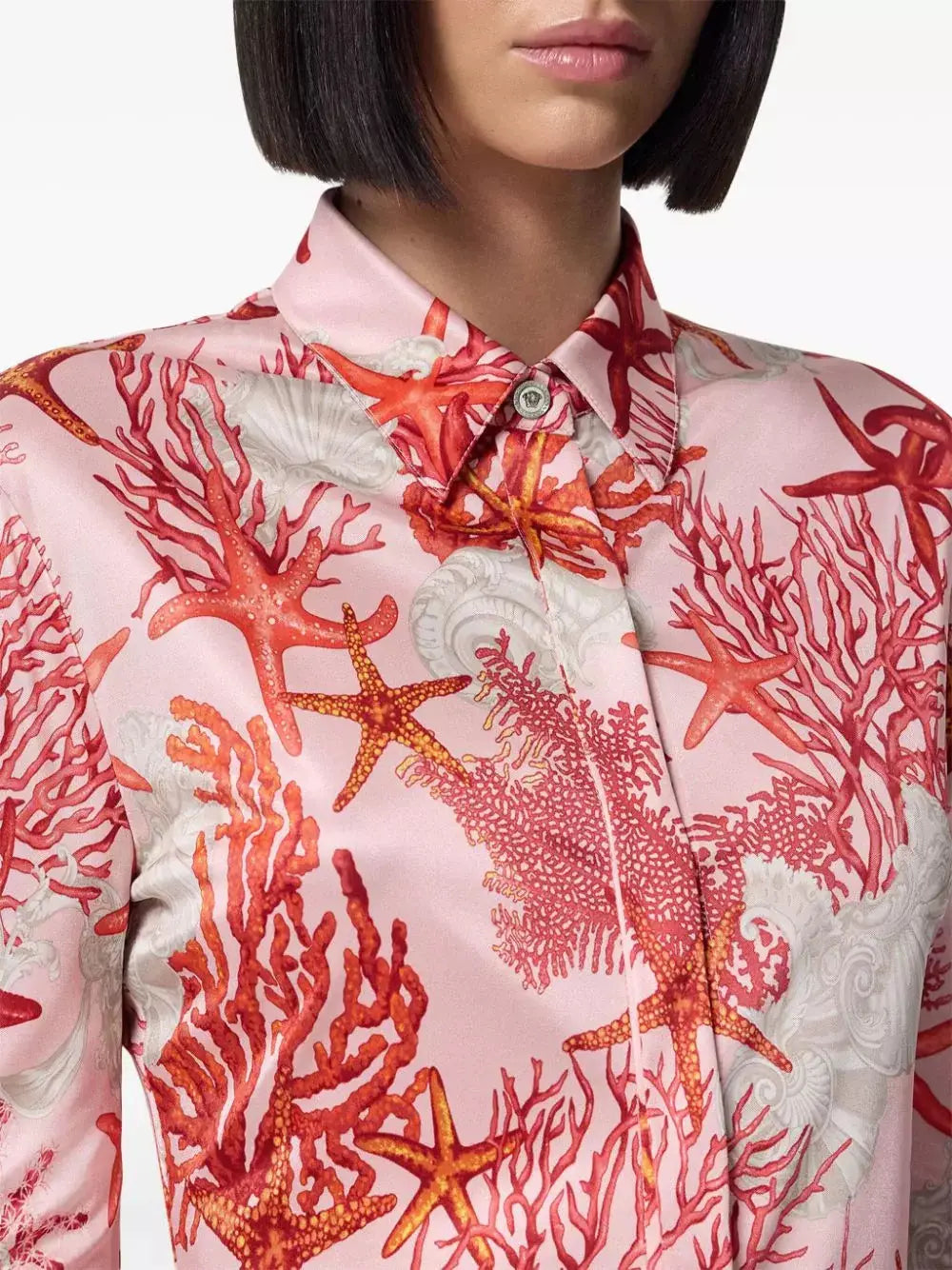 Pink and Red Sea Printed Fitted Shirt - Branna Couture