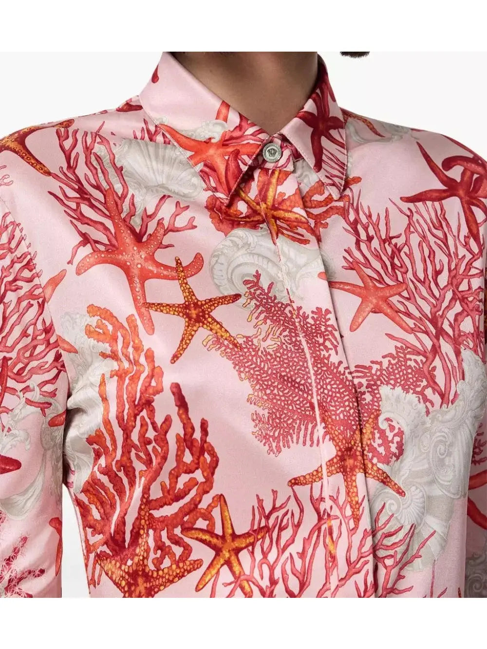 Pink and Red Sea Printed Fitted Shirt - Branna Couture