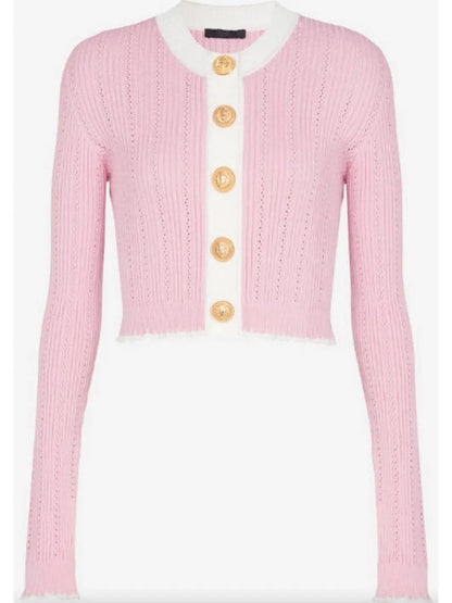 Pink and White Cropped Knit Cardigan - Branna Couture