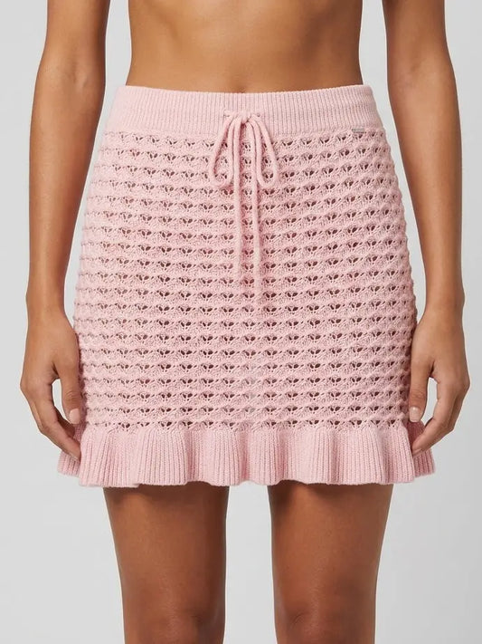 Pink Pointelle Knit Ruffle Mini Skirt - Small - Skirts