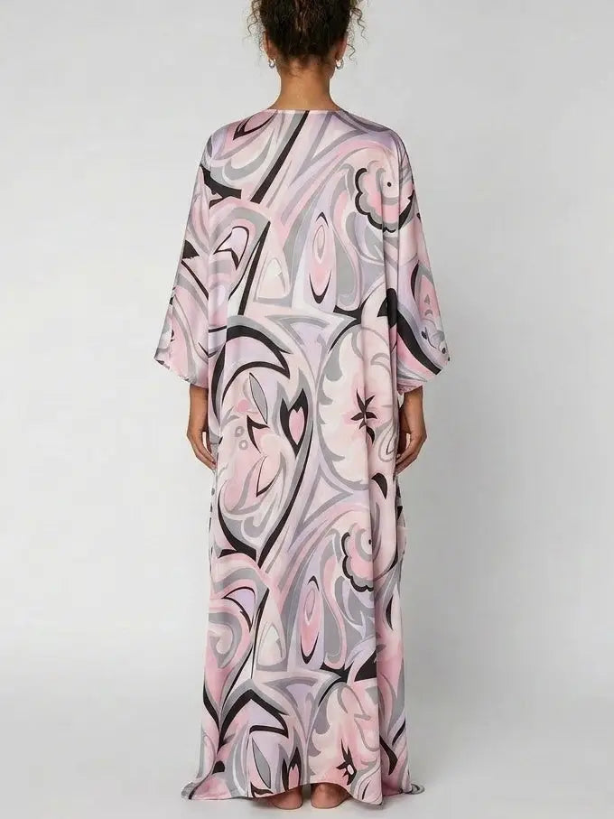 Pink Abstract Print Silk Kaftan Maxi Dress - Dresses