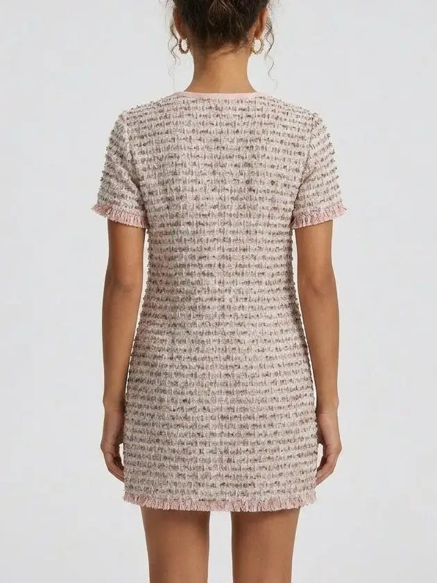 Pink Embellished Tweed Mini Dress - Suits & Sets