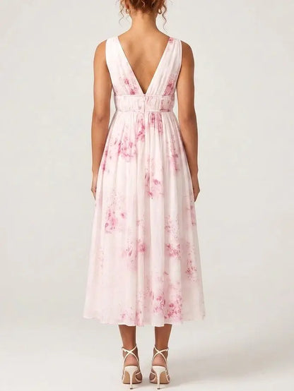 Pink Floral Cotton Voile Midi Dress - Dresses