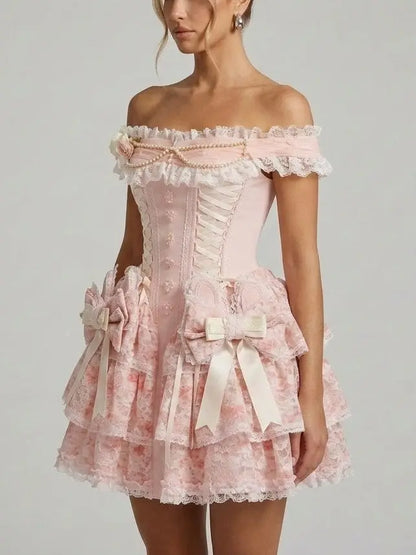 Pink Off-Shoulder Floral Mini Dress - Dresses
