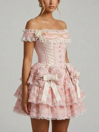 Pink Off-Shoulder Floral Mini Dress - Dresses