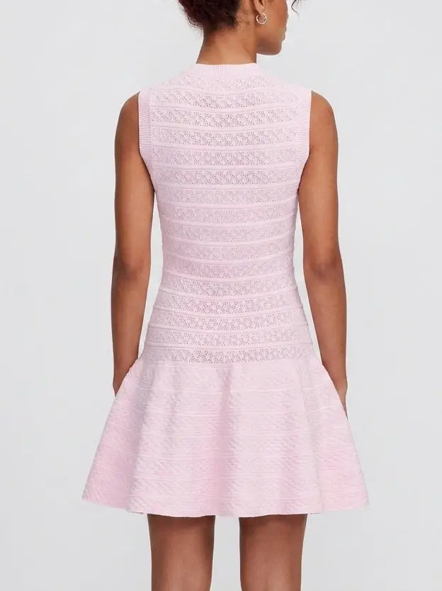Pink Paneled Knit Button Front Mini Dress - Dresses