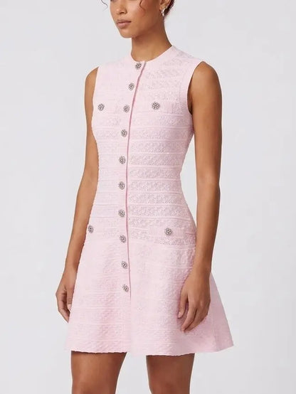Pink Paneled Knit Button Front Mini Dress - Dresses