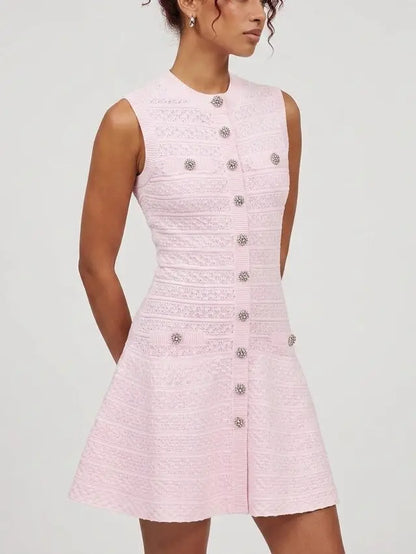 Pink Paneled Knit Button Front Mini Dress - Dresses