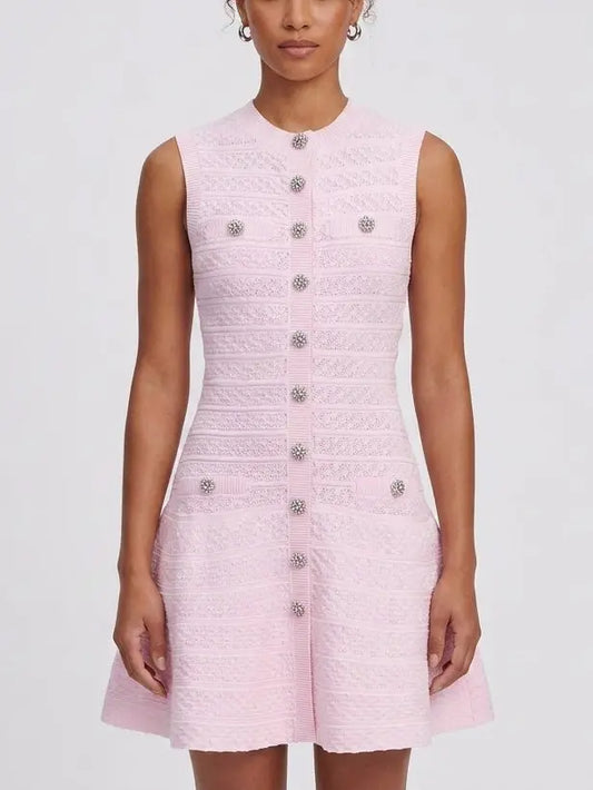 Pink Paneled Knit Button Front Mini Dress - Dresses