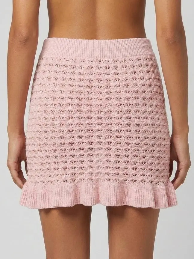 Pink Pointelle Knit Ruffle Mini Skirt - Skirts