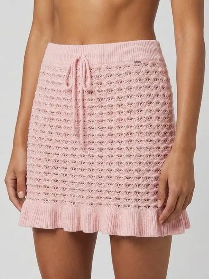 Pink Pointelle Knit Ruffle Mini Skirt - Skirts