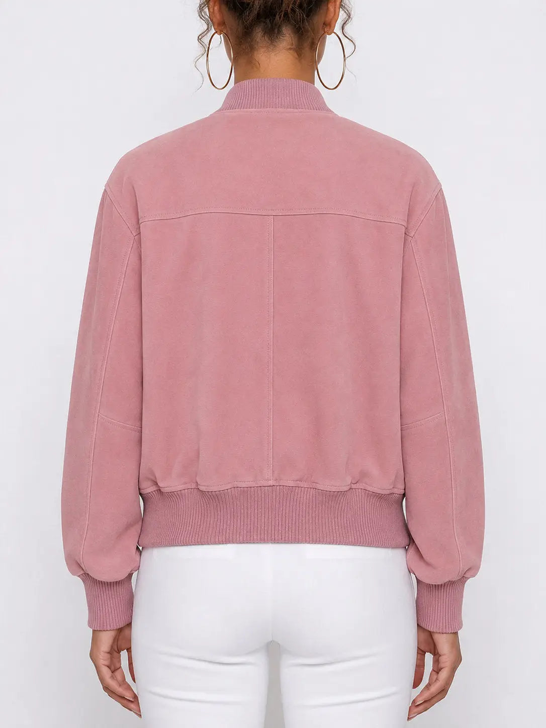Pink Suede Bomber Jacket with Ornate Metal Buttons - Jackets
