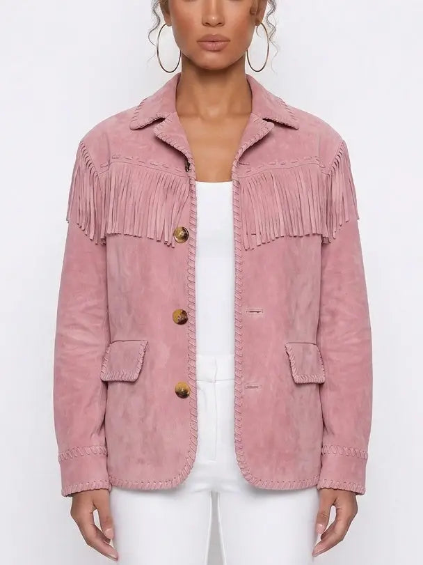 Pink Suede Fringe Jacket - Jackets