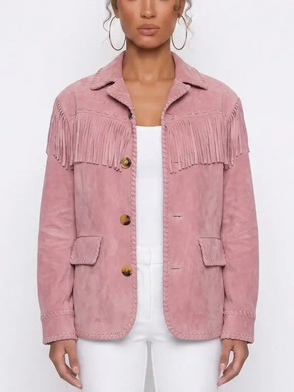 Pink Suede Fringe Jacket - Jackets