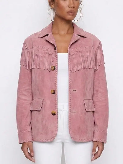 Pink Suede Fringe Jacket - Jackets