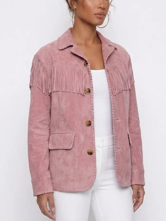 Pink Suede Fringe Jacket - Jackets