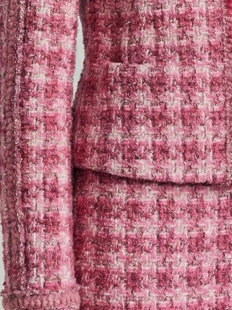 Pink Tweed Collarless Jacket - Jackets
