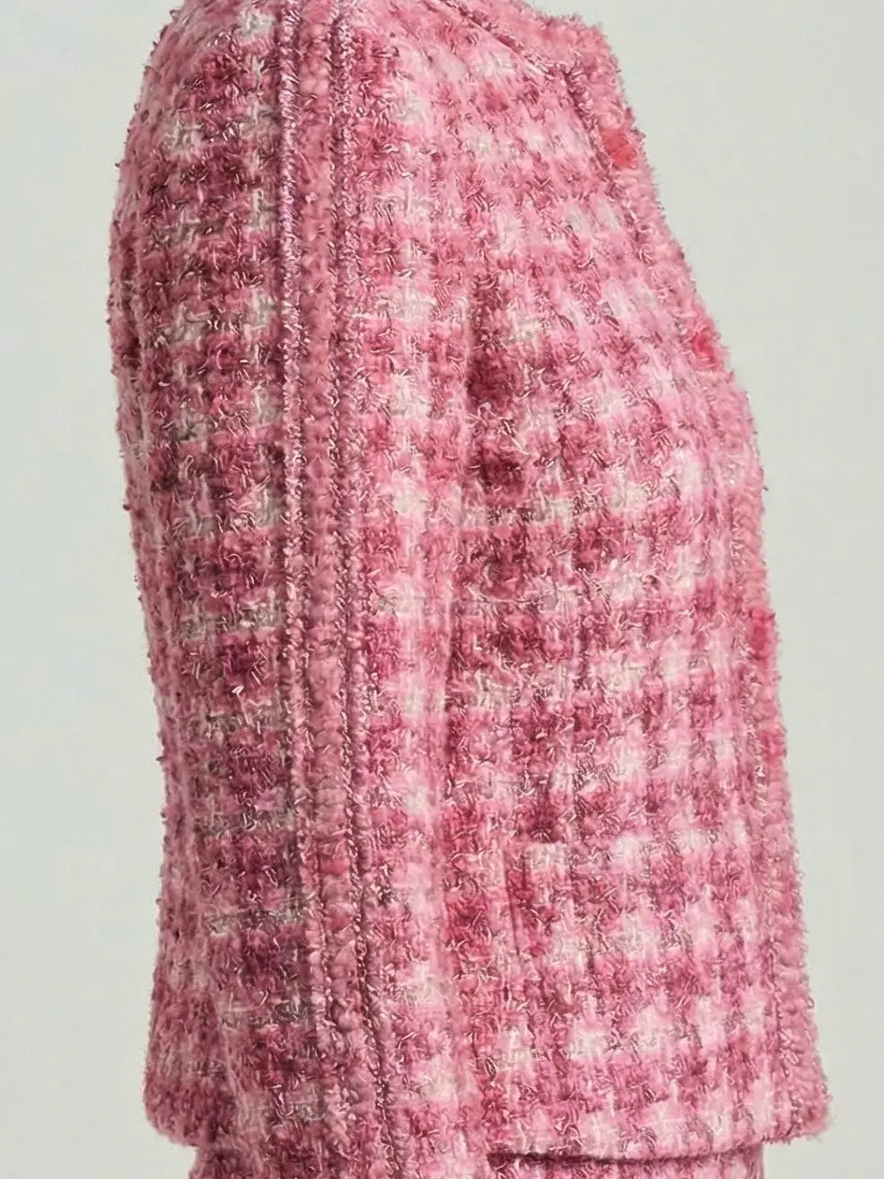Pink Tweed Collarless Jacket - Jackets