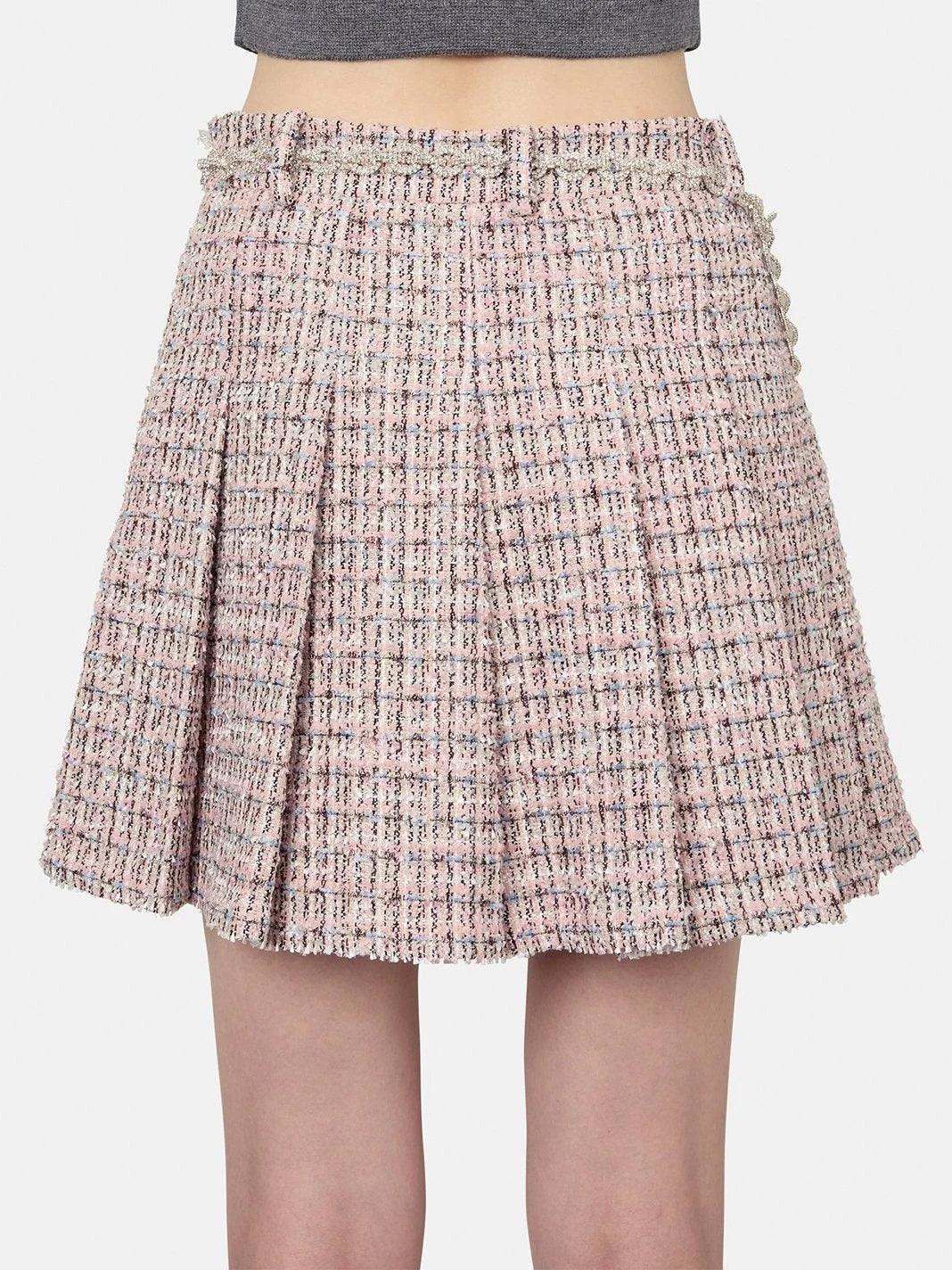 Pink Tweed Fur-Cuff Jacket and Skirt Set - Suits & Sets