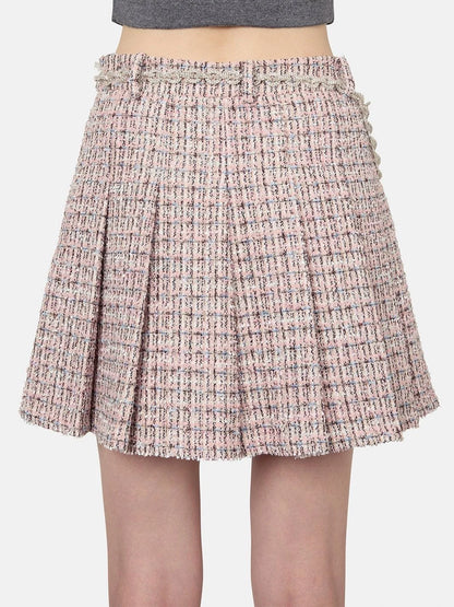 Pink Tweed Fur-Cuff Jacket and Skirt Set - Suits & Sets