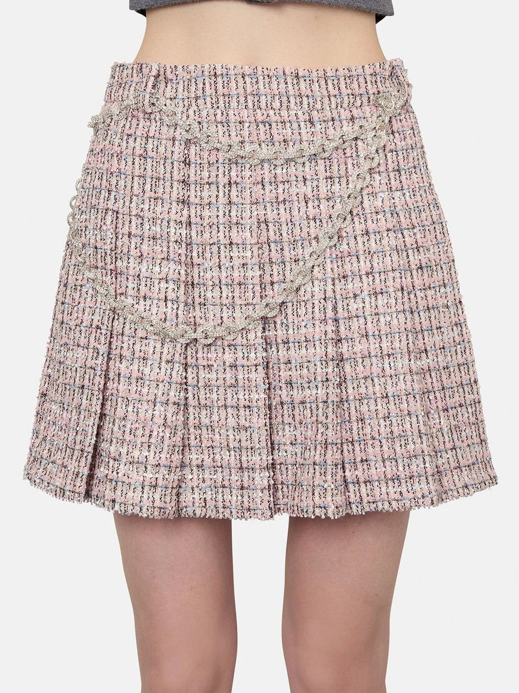 Pink Tweed Fur-Cuff Jacket and Skirt Set - Suits & Sets