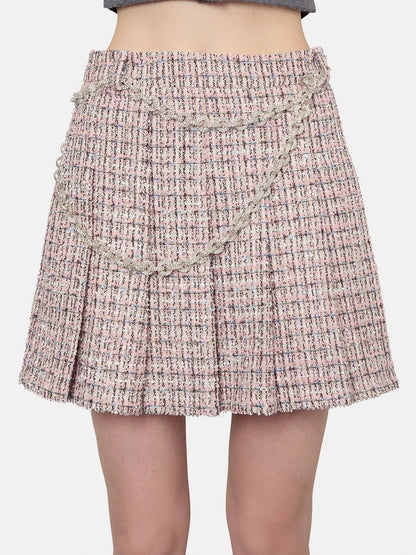 Pink Tweed Fur-Cuff Jacket and Skirt Set - Suits & Sets