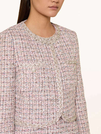 Pink Tweed Fur-Cuff Jacket and Skirt Set - Suits & Sets
