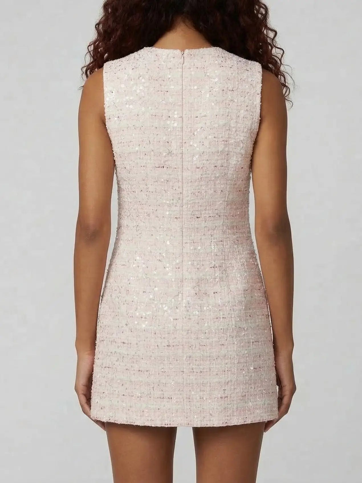 Pink Tweed Mini Dress with Crystal Bow Detail - Dresses