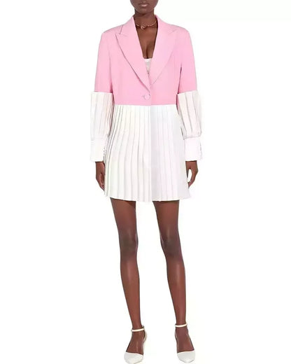 Pink and White Single Breasted Blazer with Pleats Jackets