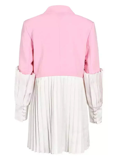 Pink and White Single Breasted Blazer with Pleats Jackets