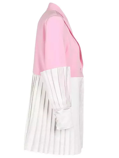 Pink and White Single Breasted Blazer with Pleats Jackets