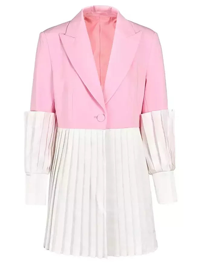 Pink and White Single Breasted Blazer with Pleats Jackets