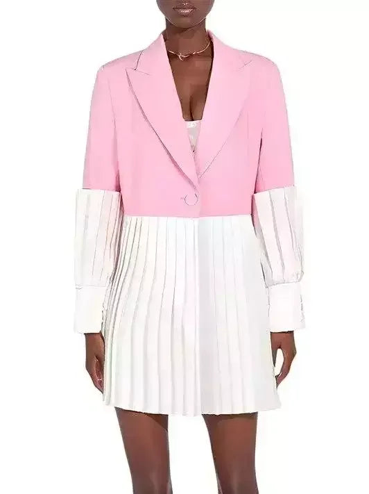 Pink and White Single Breasted Blazer with Pleats Small Jackets