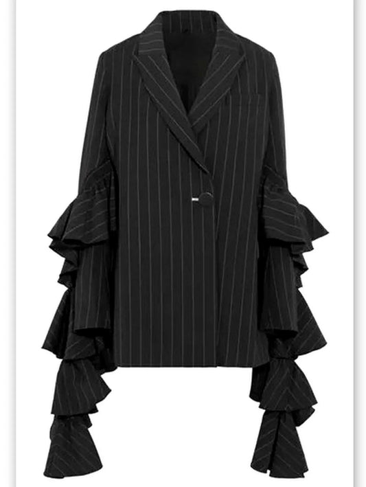 Pinstripe Blazer with Extended Ruffled Sleeves Branna Couture