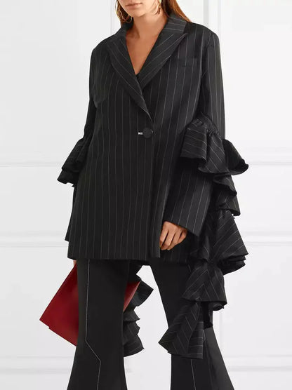 Pinstripe Blazer with Extended Ruffled Sleeves Branna Couture