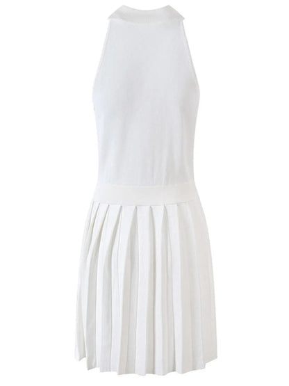 Pleated Halter Knit Mini Dress - Black or White - Branna Couture