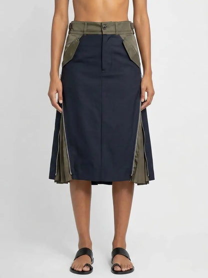 Asymmetrical Cargo-Pocket Nylon Skirt - Small - Skirts