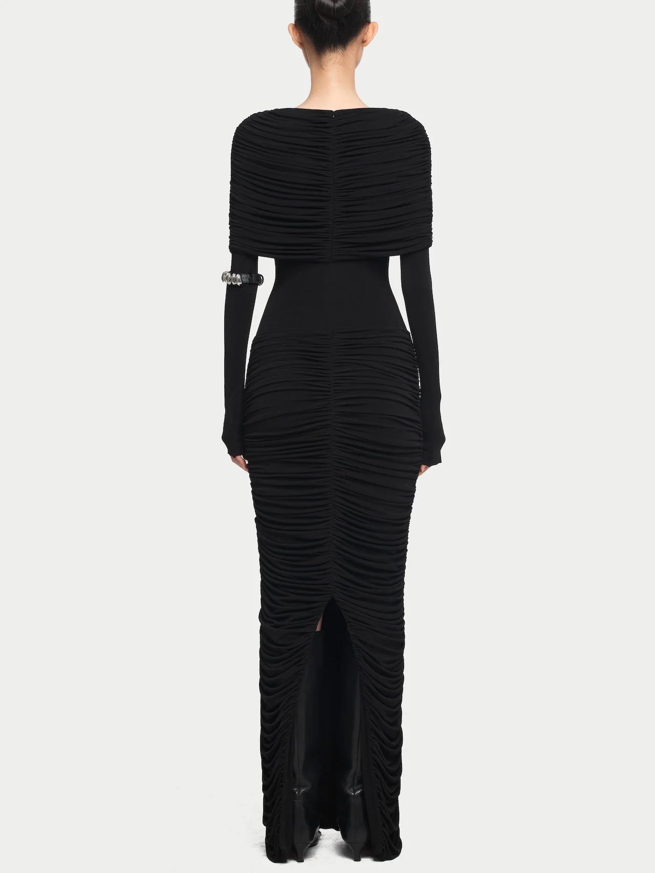 Pleated Ruched Drape Shoulder Jersey Gown Dresses