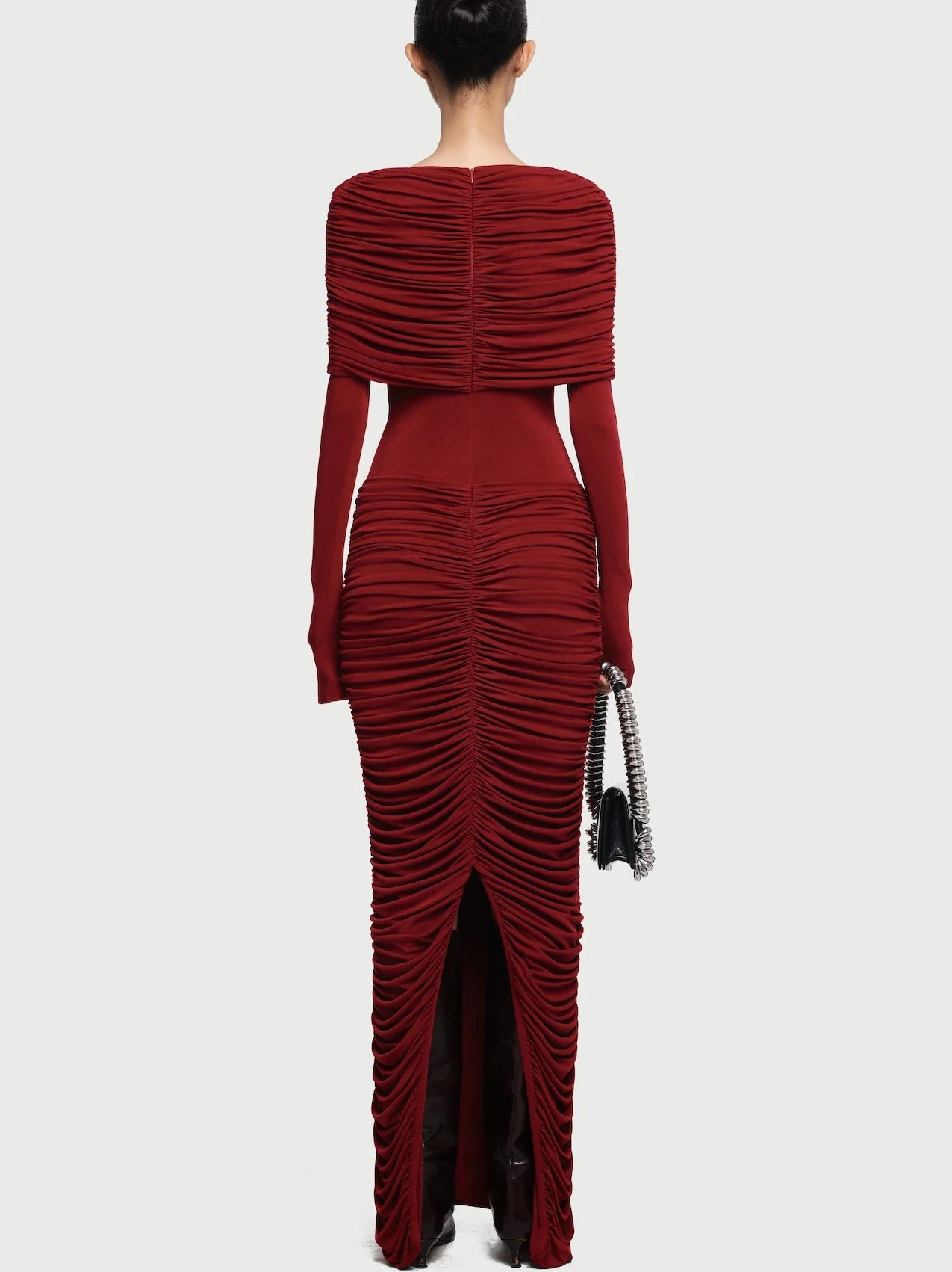 Pleated Ruched Drape Shoulder Jersey Gown Dresses