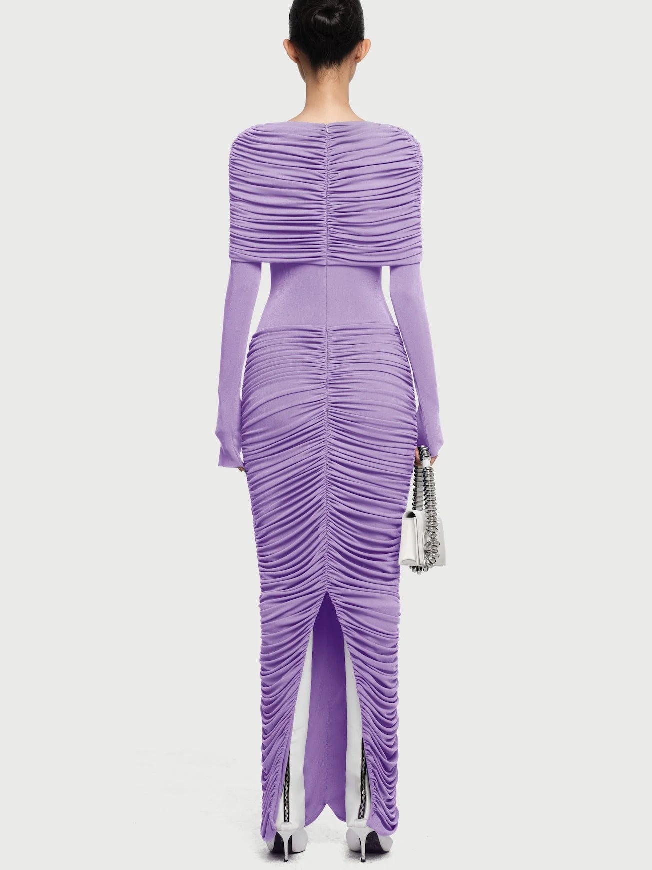 Pleated Ruched Drape Shoulder Jersey Gown Dresses