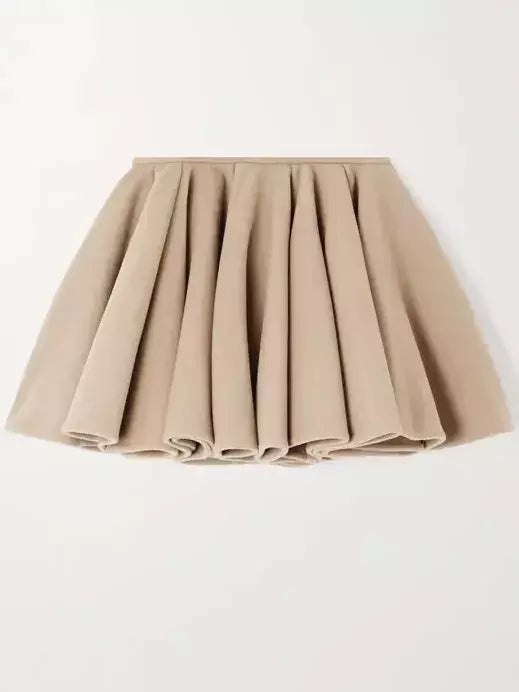Pleated Wool and Cashmere Mini Skirt - Small / Light Beige - Skirts