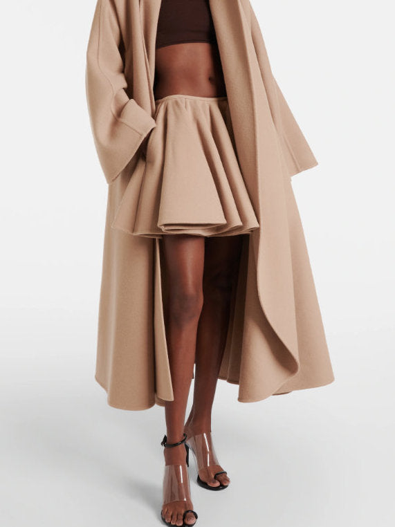 Pleated Wool and Cashmere Mini Skirt - Small / Beige - Skirts