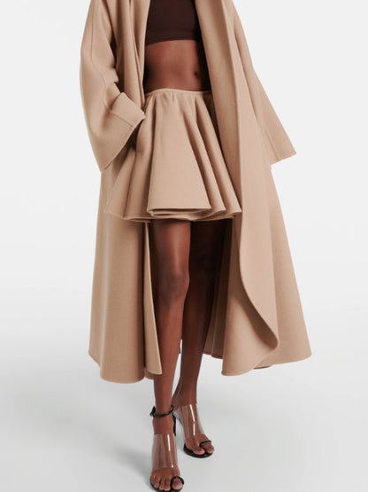 Pleated Wool and Cashmere Mini Skirt - Small / Beige - Skirts