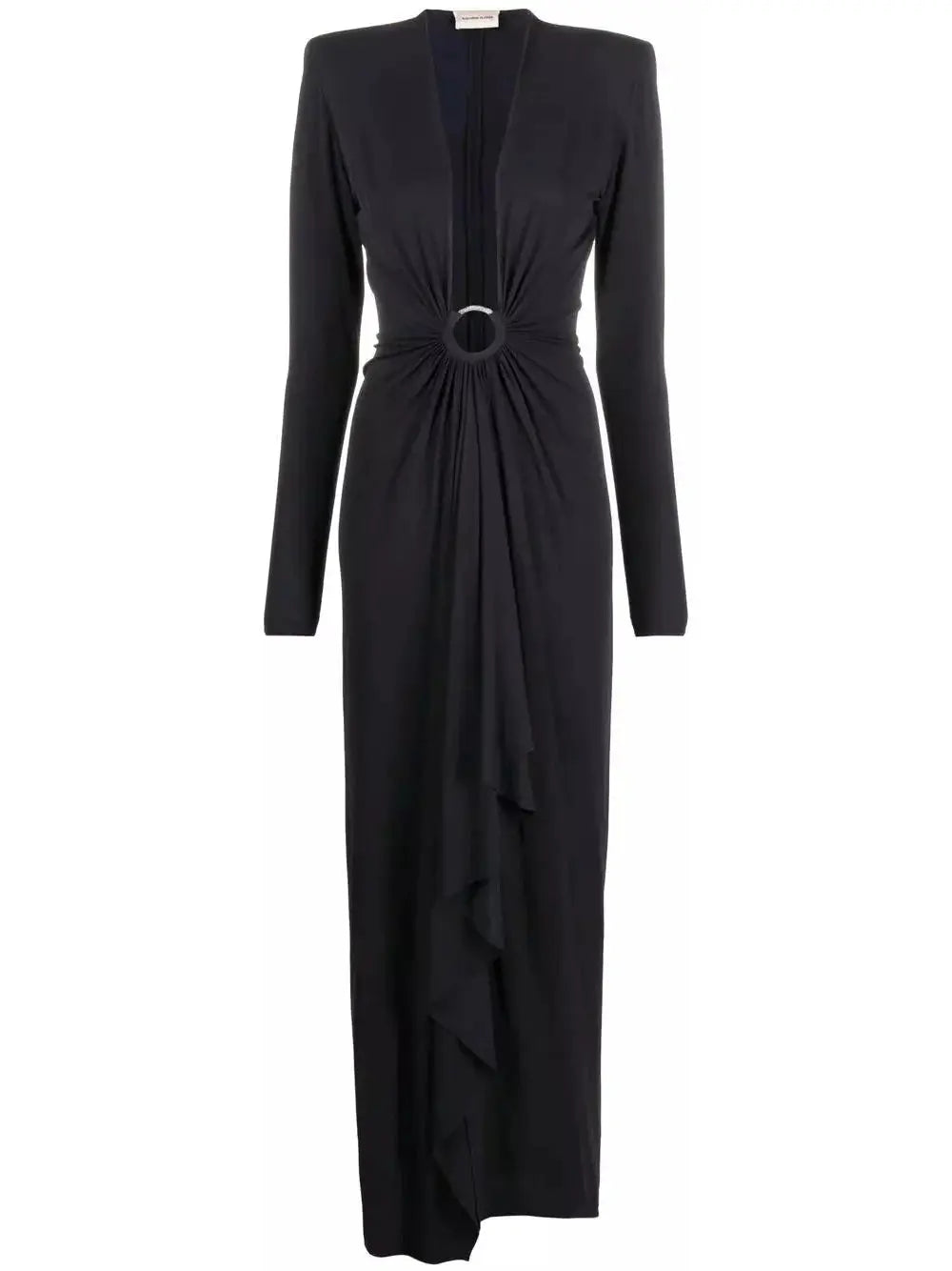 Plunge-Neck Draped Gown, Black - Branna Couture