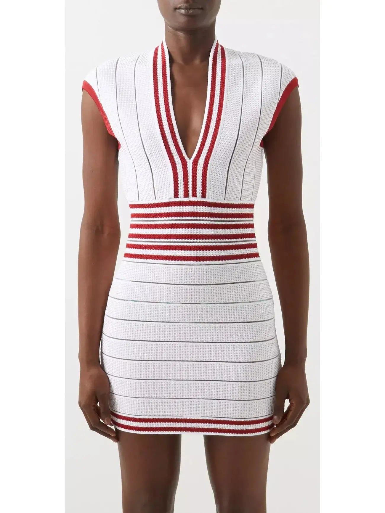 Plunge Striped Knit Mini Dress - Branna Couture