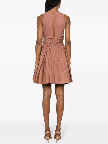 Plunging V-Neck Short Sleeveless Taffeta Dress - Branna Couture