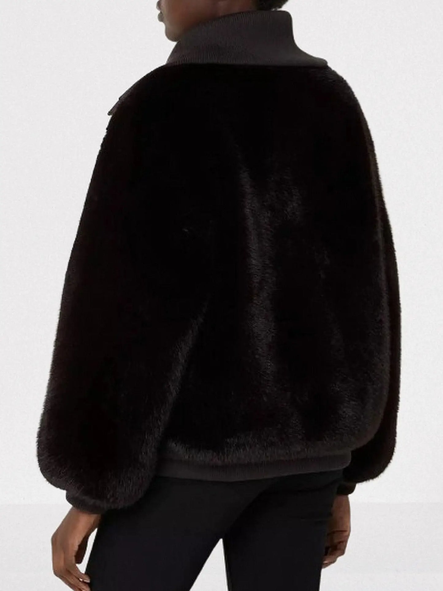 Plush Faux-Fur Zip-Front Jacket in Dark Brown - Jackets